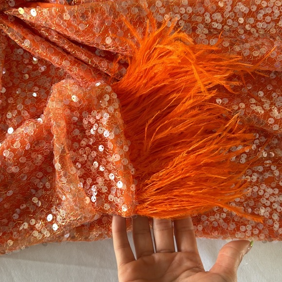 Sequin Wrap Mini Dress In Orange - AMYLYNN DRESSES - Picture 5 of 5